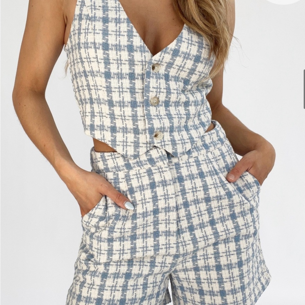 Blue and White Plaid Women's set